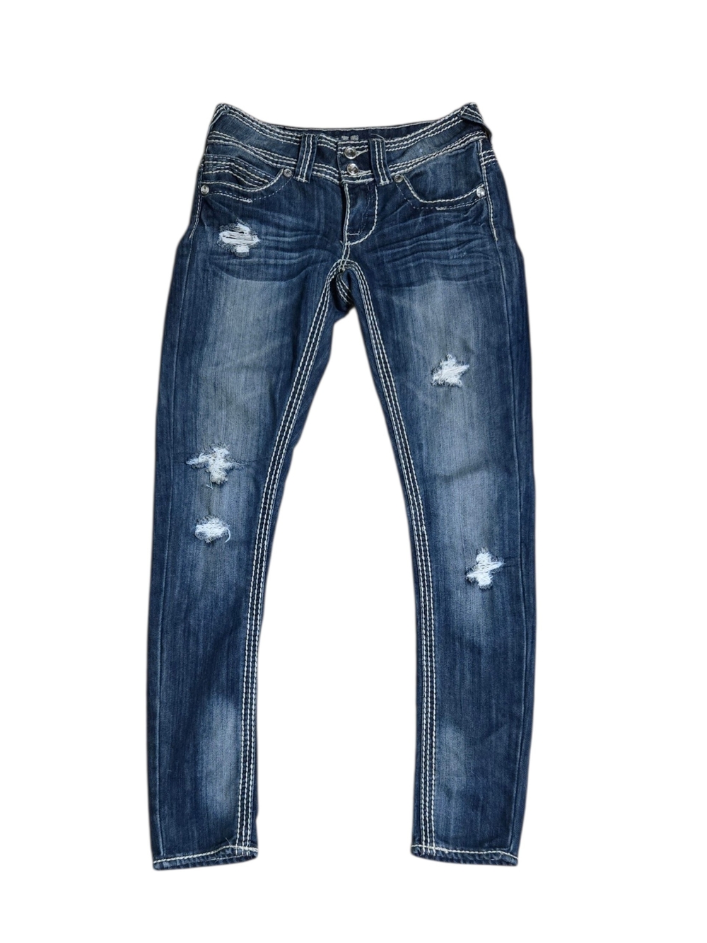 2000s y2k low-rise skinny jeans ripped denim pants- Dollhouse size 3- Distressed
